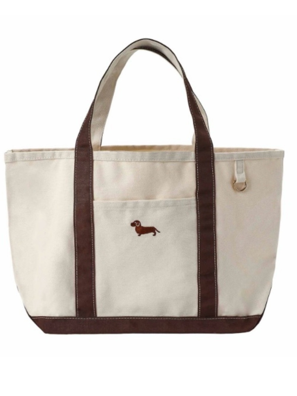 Dachshund Canvas Tote Bag with Brown Trim